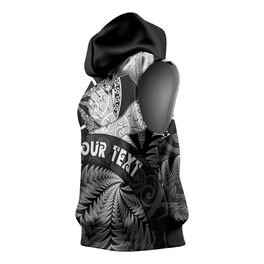 Personalised New Zealand Aotearoa Darts Masters Sleeveless Hoodie Silver Fern and Maori Spirit - Polynesian Pride