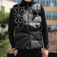 Personalised New Zealand Aotearoa Darts Masters Sleeveless Puffer Jacket Silver Fern and Maori Spirit - Polynesian Pride