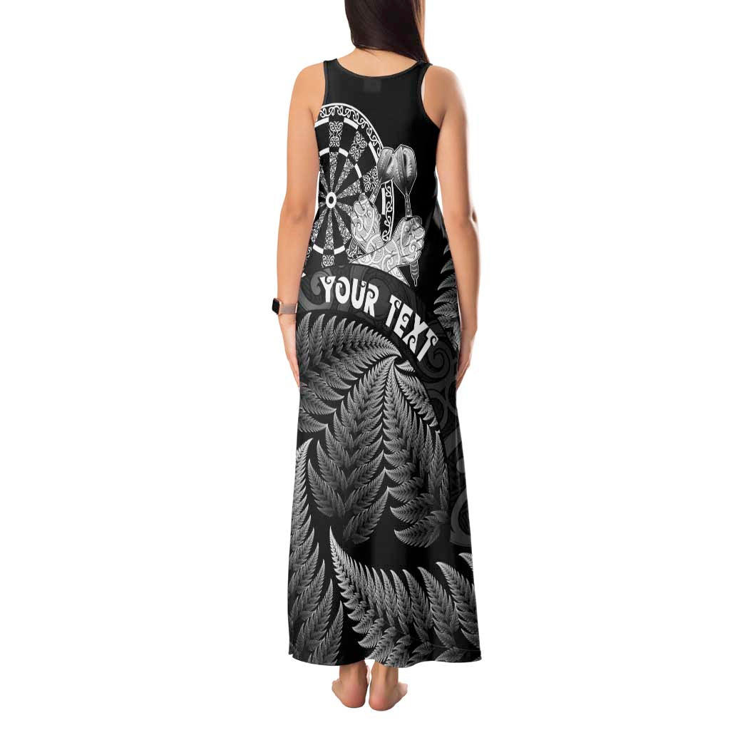 Personalised New Zealand Aotearoa Darts Masters Tank Maxi Dress Silver Fern and Maori Spirit - Polynesian Pride