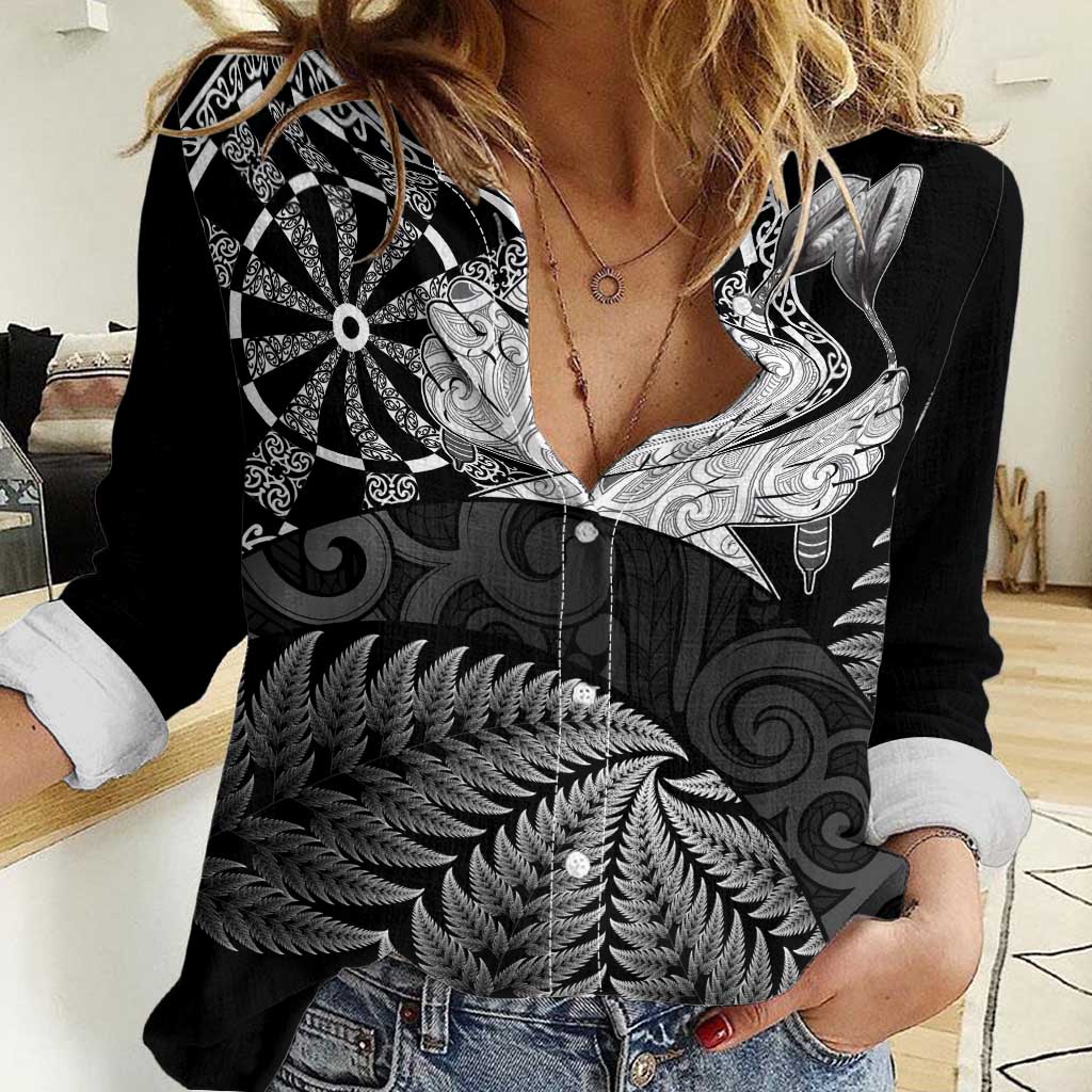 Personalised New Zealand Aotearoa Darts Masters Women Casual Shirt Silver Fern and Maori Spirit - Polynesian Pride
