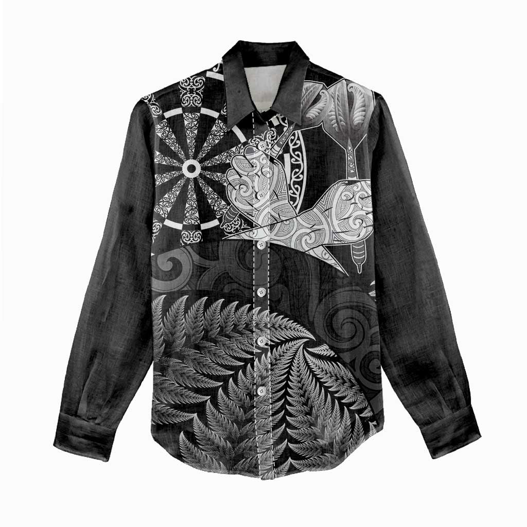 Personalised New Zealand Aotearoa Darts Masters Women Casual Shirt Silver Fern and Maori Spirit - Polynesian Pride