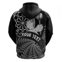 Personalised New Zealand Aotearoa Darts Masters Zip Hoodie Silver Fern and Maori Spirit - Polynesian Pride
