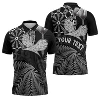 Personalised New Zealand Aotearoa Darts Masters Zipper Polo Shirt Silver Fern and Maori Spirit - Polynesian Pride
