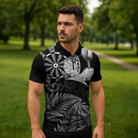 Personalised New Zealand Aotearoa Darts Masters Zipper Polo Shirt Silver Fern and Maori Spirit - Polynesian Pride