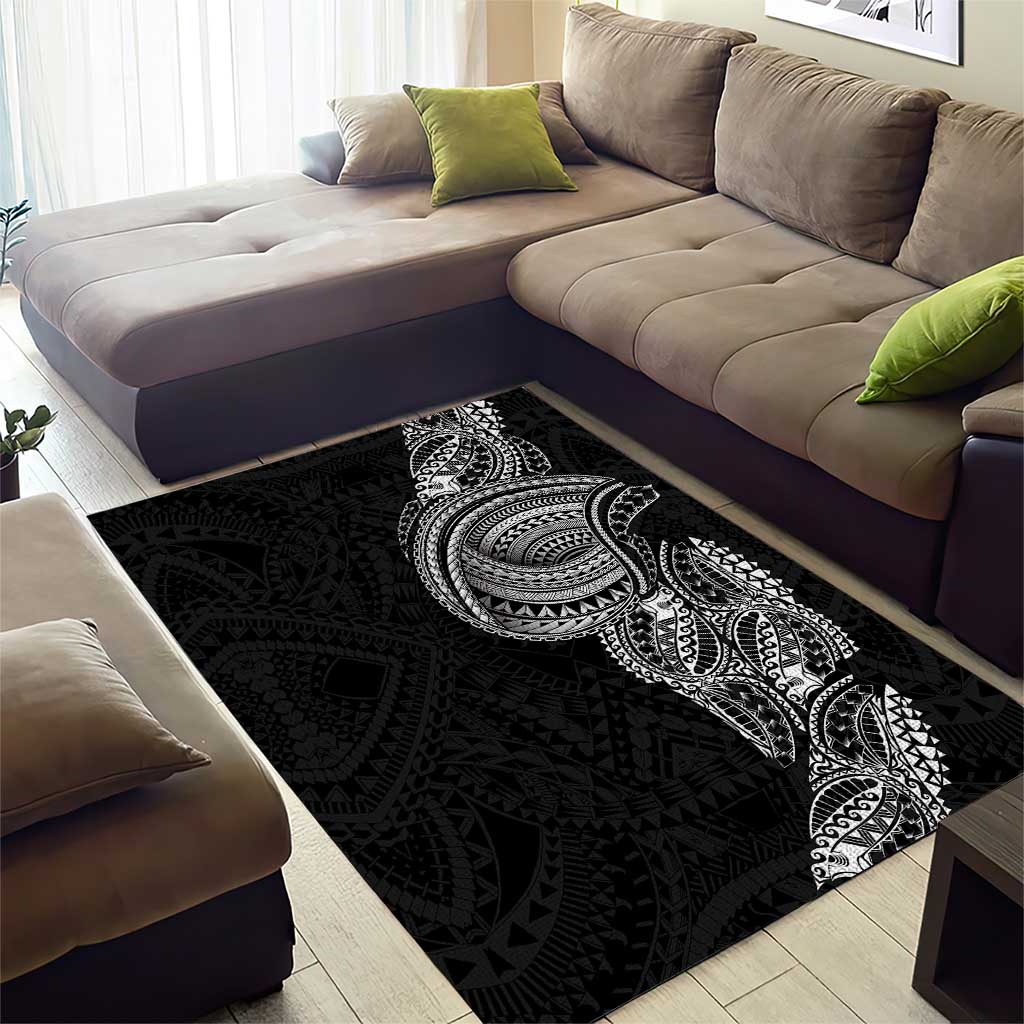 Traditional Polynesian Art Tattoos Area Rug Black Color - Polynesian Pride