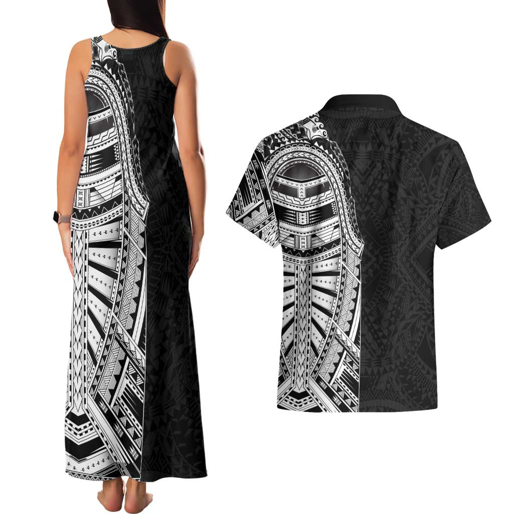 Traditional Polynesian Art Tattoos Couples Matching Tank Maxi Dress and Hawaiian Shirt Black Color - Polynesian Pride