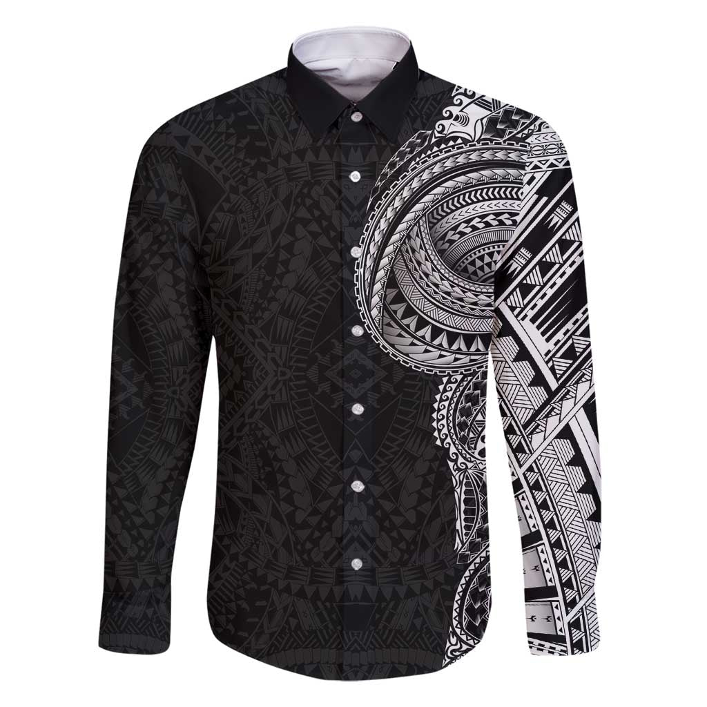 Traditional Polynesian Art Tattoos Family Matching Off Shoulder Maxi Dress and Hawaiian Shirt Black Color - Polynesian Pride