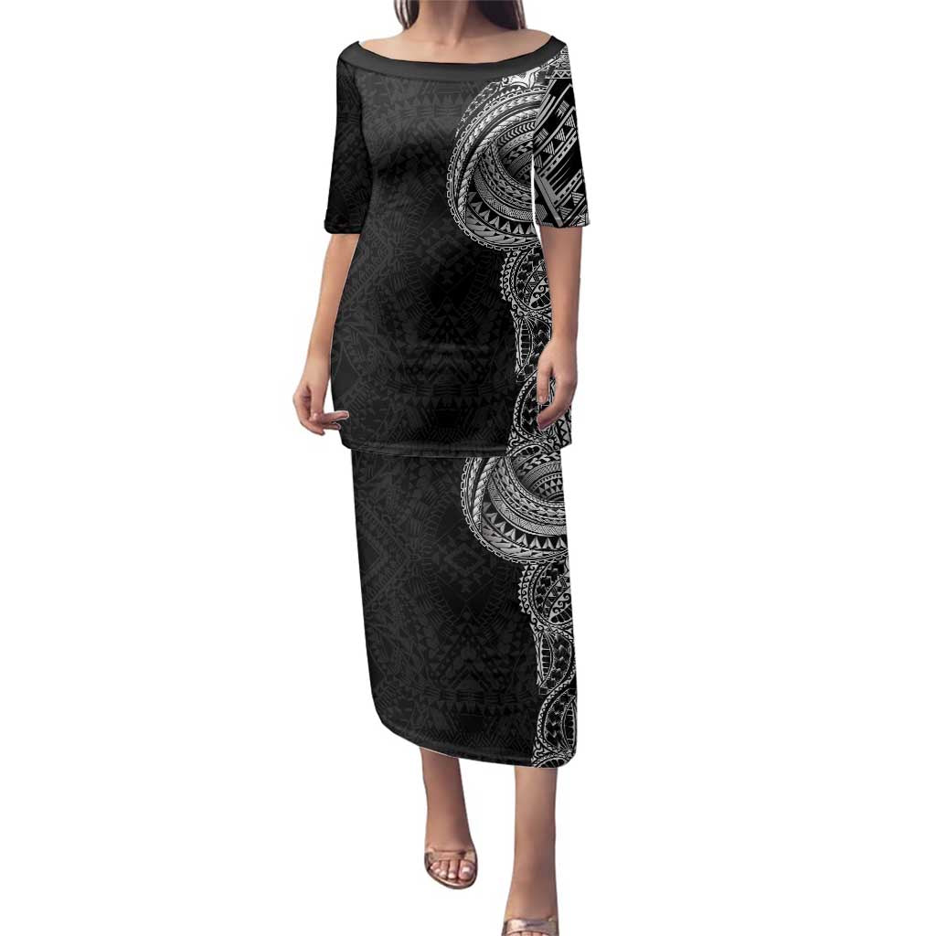 Traditional Polynesian Art Tattoos Family Matching Puletasi and Hawaiian Shirt Black Color - Polynesian Pride