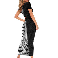 Traditional Polynesian Art Tattoos Family Matching Short Sleeve Bodycon Dress and Hawaiian Shirt Black Color - Polynesian Pride