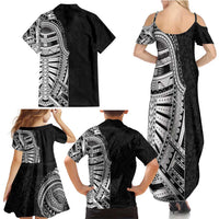 Traditional Polynesian Art Tattoos Family Matching Summer Maxi Dress and Hawaiian Shirt Black Color - Polynesian Pride