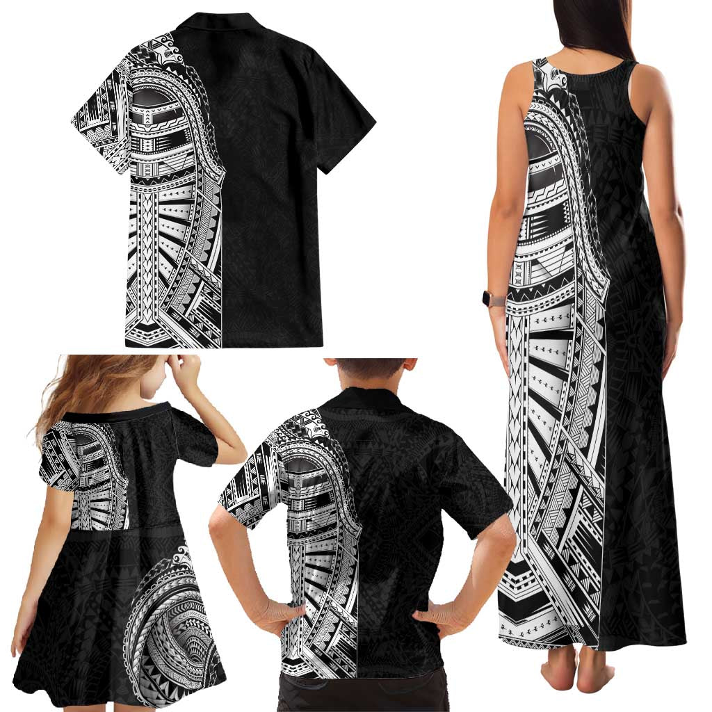 Traditional Polynesian Art Tattoos Family Matching Tank Maxi Dress and Hawaiian Shirt Black Color - Polynesian Pride