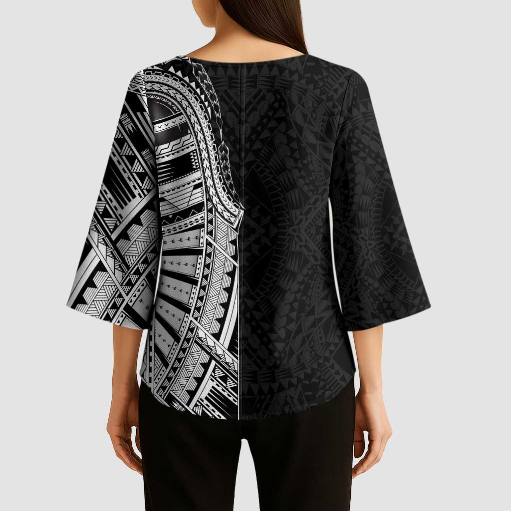 Traditional Polynesian Art Tattoos Kimono Sleeve Blouse Black Color - Polynesian Pride