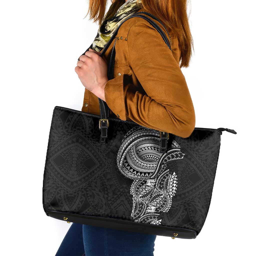 Traditional Polynesian Art Tattoos Leather Tote Bag Black Color LT03 Black - Polynesian Pride