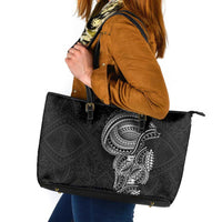 Traditional Polynesian Art Tattoos Leather Tote Bag Black Color - Polynesian Pride