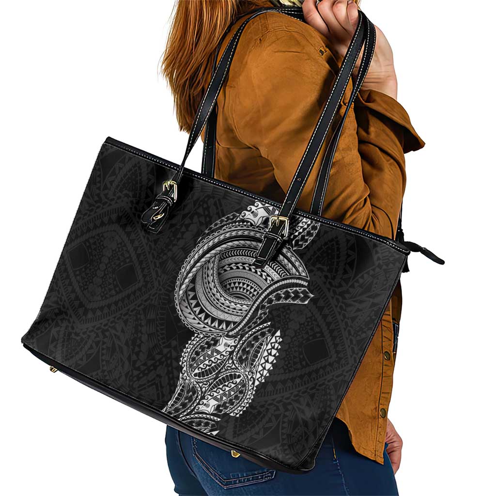 Traditional Polynesian Art Tattoos Leather Tote Bag Black Color - Polynesian Pride