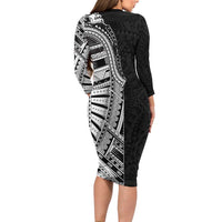 Traditional Polynesian Art Tattoos Long Sleeve Bodycon Dress Black Color - Polynesian Pride