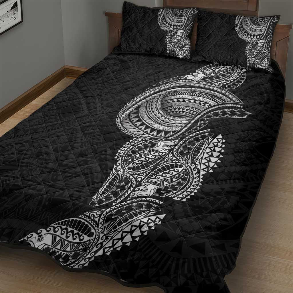 Traditional Polynesian Art Tattoos Quilt Bed Set Black Color - Polynesian Pride