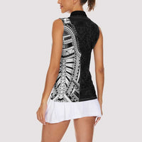 Traditional Polynesian Art Tattoos Women Sleeveless Polo Shirt Black Color - Polynesian Pride