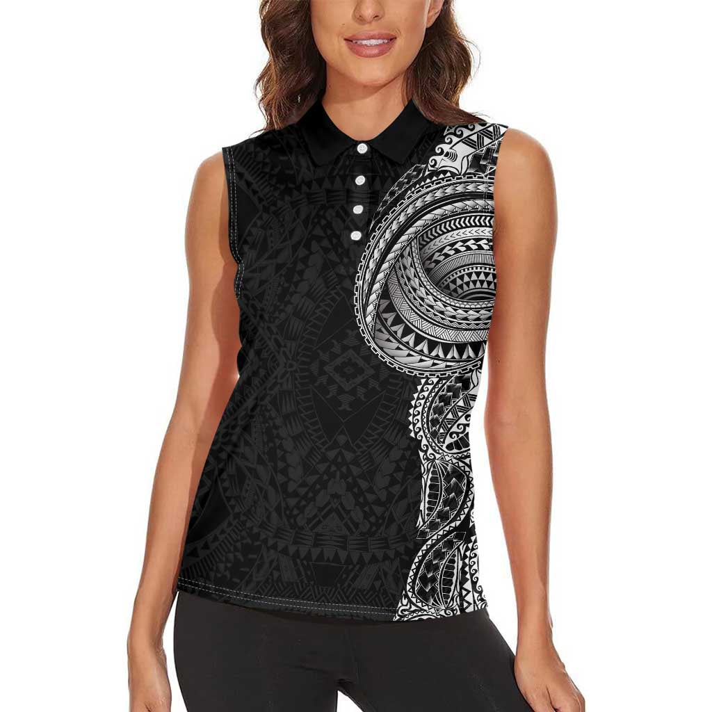 Traditional Polynesian Art Tattoos Women Sleeveless Polo Shirt Black Color - Polynesian Pride