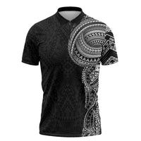 Traditional Polynesian Art Tattoos Zipper Polo Shirt Black Color - Polynesian Pride