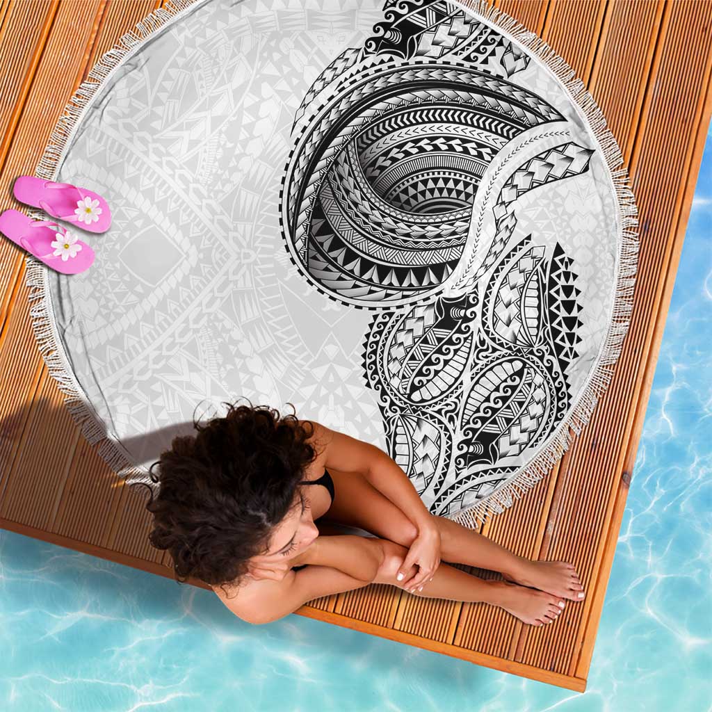 Traditional Polynesian Art Tattoos Beach Blanket White Color - Polynesian Pride