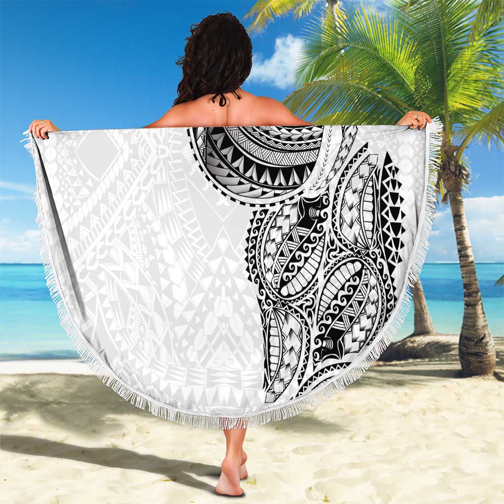 Traditional Polynesian Art Tattoos Beach Blanket White Color - Polynesian Pride