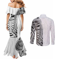 Traditional Polynesian Art Tattoos Couples Matching Mermaid Dress and Long Sleeve Button Shirt White Color - Polynesian Pride