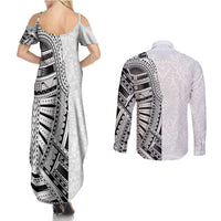 Traditional Polynesian Art Tattoos Couples Matching Summer Maxi Dress and Long Sleeve Button Shirt White Color - Polynesian Pride