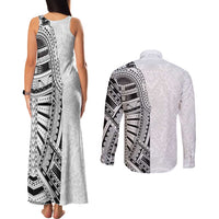 Traditional Polynesian Art Tattoos Couples Matching Tank Maxi Dress and Long Sleeve Button Shirt White Color - Polynesian Pride