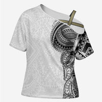 Traditional Polynesian Art Tattoos Cross Shoulder Shirt White Color - Polynesian Pride