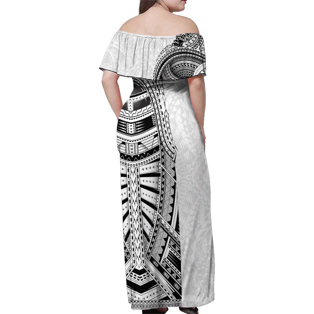 Traditional Polynesian Art Tattoos Family Matching Off Shoulder Maxi Dress and Hawaiian Shirt White Color - Polynesian Pride