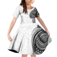 Traditional Polynesian Art Tattoos Family Matching Off Shoulder Short Dress and Hawaiian Shirt White Color - Polynesian Pride