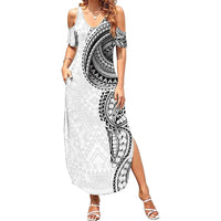 Traditional Polynesian Art Tattoos Family Matching Summer Maxi Dress and Hawaiian Shirt White Color - Polynesian Pride