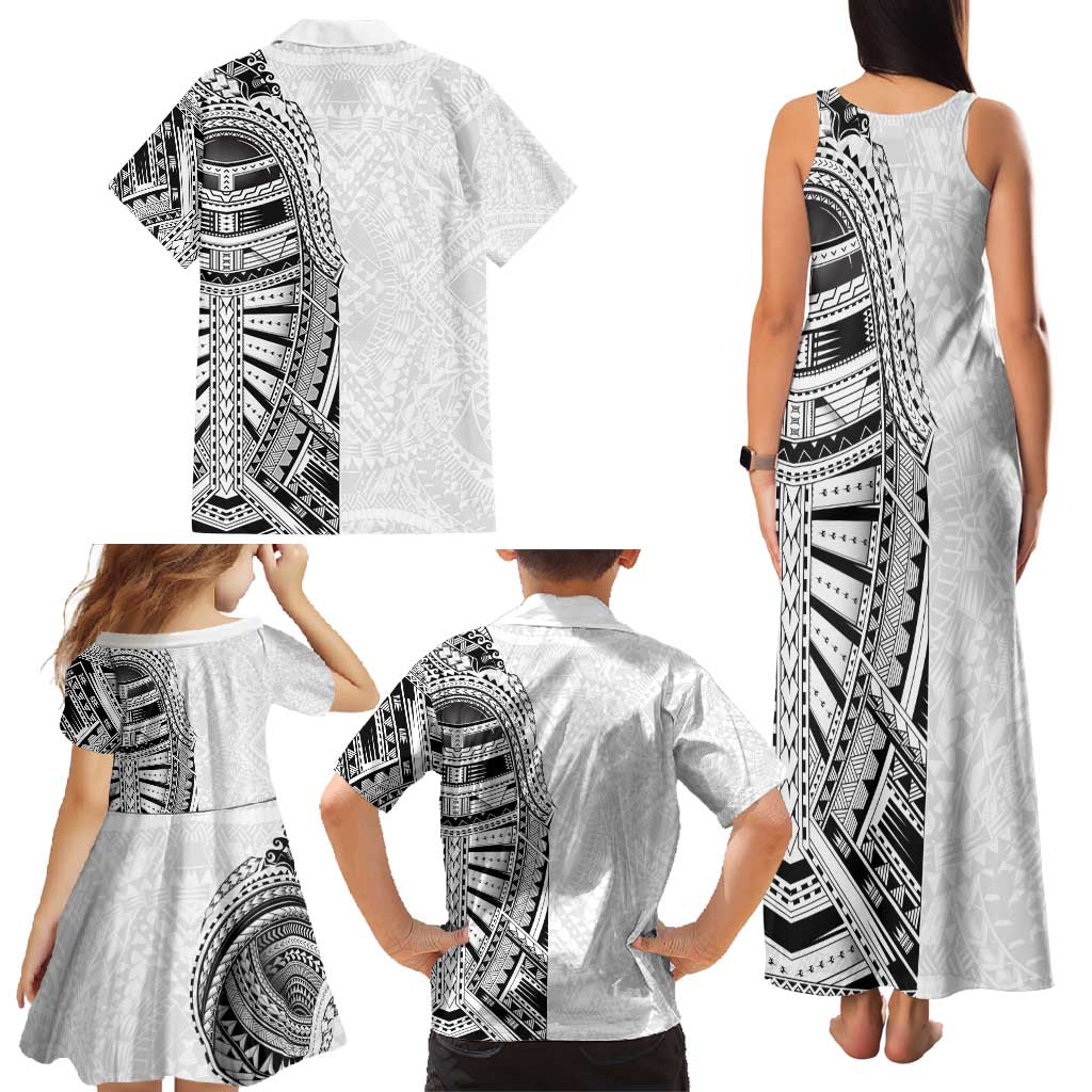Traditional Polynesian Art Tattoos Family Matching Tank Maxi Dress and Hawaiian Shirt White Color - Polynesian Pride