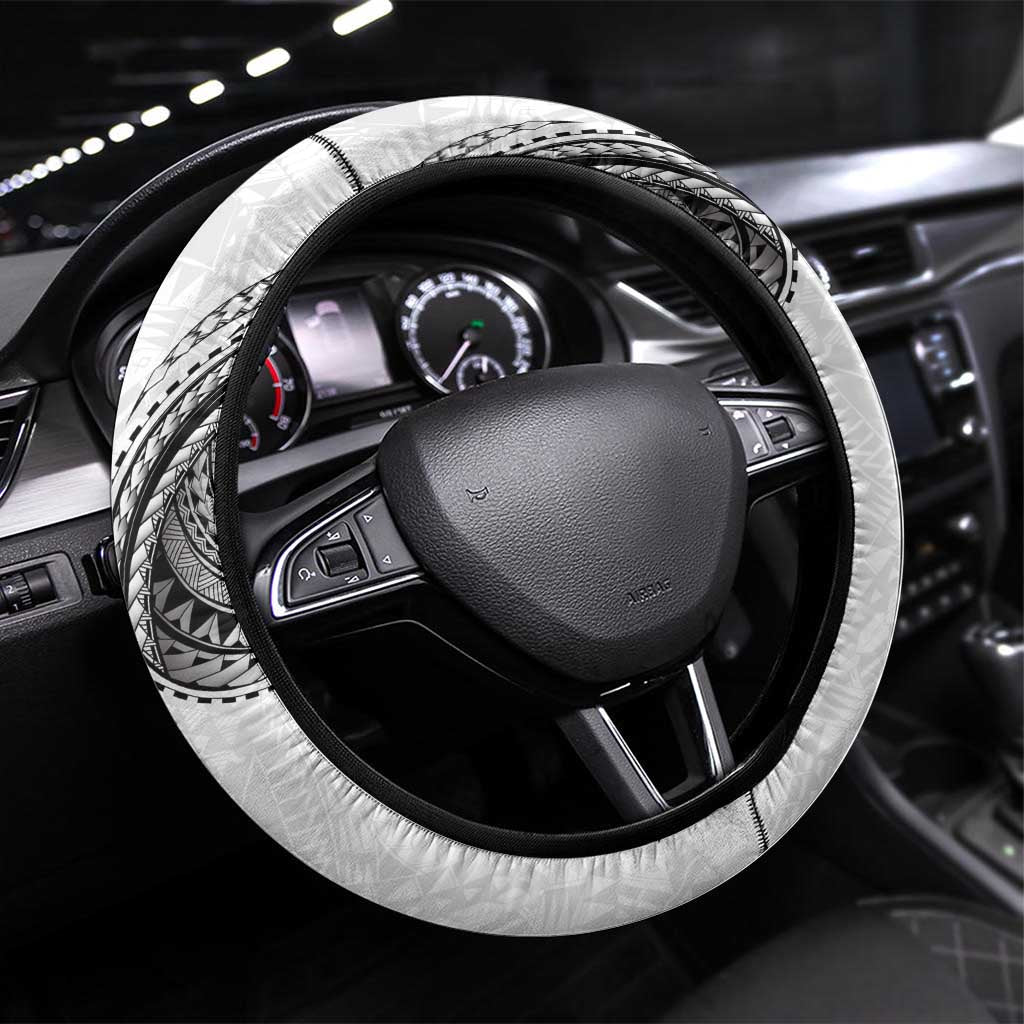 Traditional Polynesian Art Tattoos Steering Wheel Cover White Color - Polynesian Pride