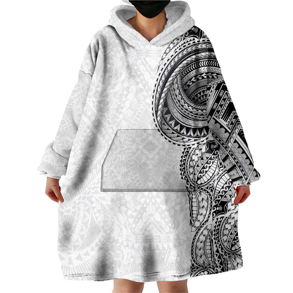 Traditional Polynesian Art Tattoos Wearable Blanket Hoodie White Color - Polynesian Pride