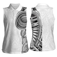 Traditional Polynesian Art Tattoos Women Sleeveless Polo Shirt White Color - Polynesian Pride