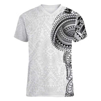 Traditional Polynesian Art Tattoos Women V-Neck T-Shirt White Color - Polynesian Pride