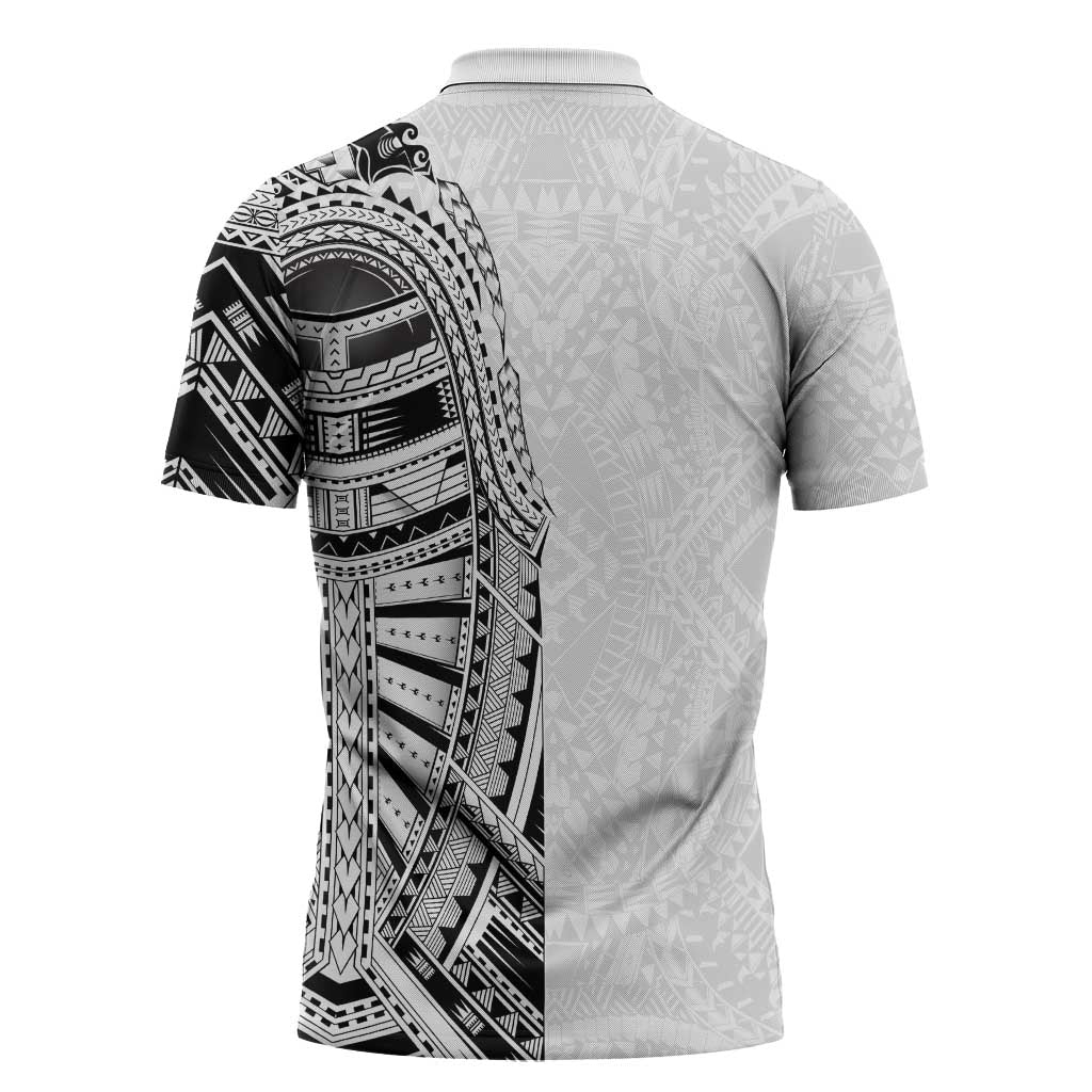 Traditional Polynesian Art Tattoos Zipper Polo Shirt White Color - Polynesian Pride