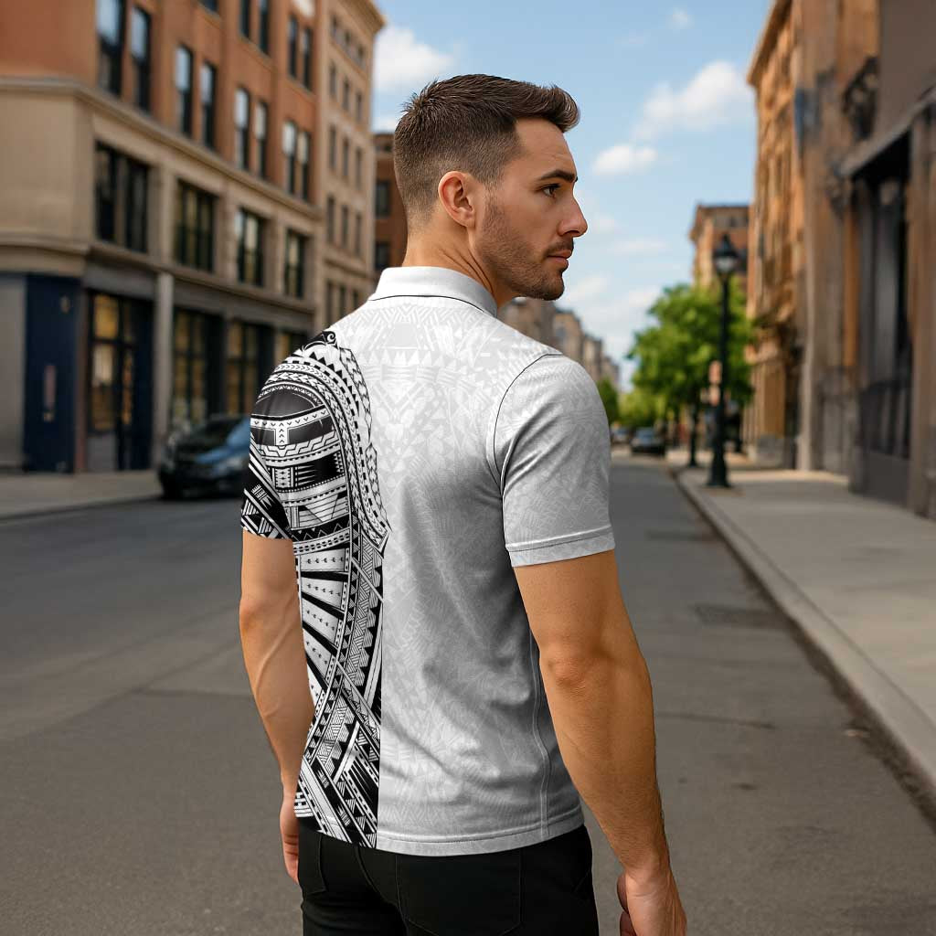 Traditional Polynesian Art Tattoos Zipper Polo Shirt White Color - Polynesian Pride