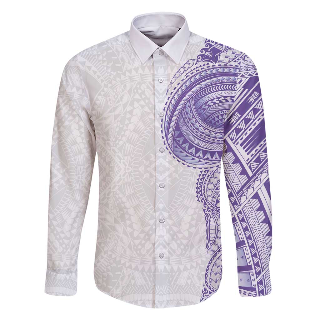 Traditional Polynesian Art Tattoos Family Matching Long Sleeve Bodycon Dress and Hawaiian Shirt Purple Color - Polynesian Pride