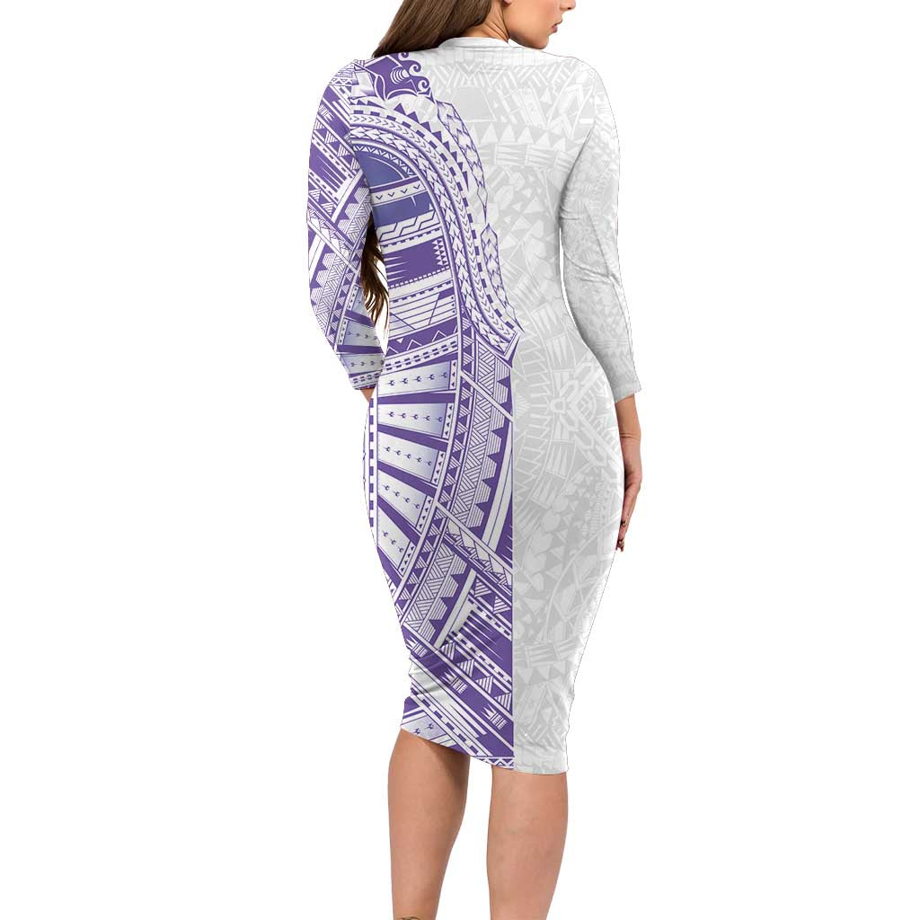 Traditional Polynesian Art Tattoos Long Sleeve Bodycon Dress Purple Color - Polynesian Pride