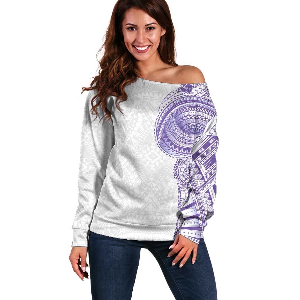 Traditional Polynesian Art Tattoos Off Shoulder Sweater Purple Color - Polynesian Pride