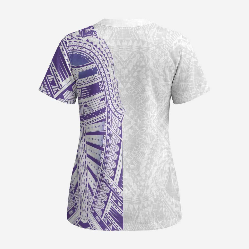 Traditional Polynesian Art Tattoos Scrub Top Purple Color - Polynesian Pride