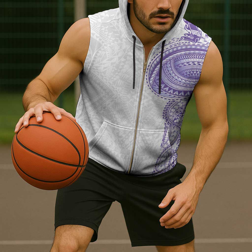 Traditional Polynesian Art Tattoos Sleeveless Zip Hoodie Purple Color - Polynesian Pride