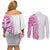 Traditional Polynesian Art Tattoos Couples Matching Off Shoulder Short Dress and Long Sleeve Button Shirt Pink Color - Polynesian Pride