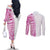 Traditional Polynesian Art Tattoos Couples Matching Off The Shoulder Long Sleeve Dress and Long Sleeve Button Shirt Pink Color - Polynesian Pride