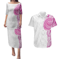Traditional Polynesian Art Tattoos Couples Matching Puletasi and Hawaiian Shirt Pink Color - Polynesian Pride
