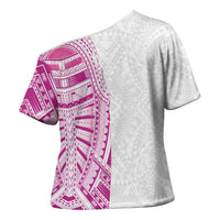 Traditional Polynesian Art Tattoos Cross Shoulder Shirt Pink Color - Polynesian Pride