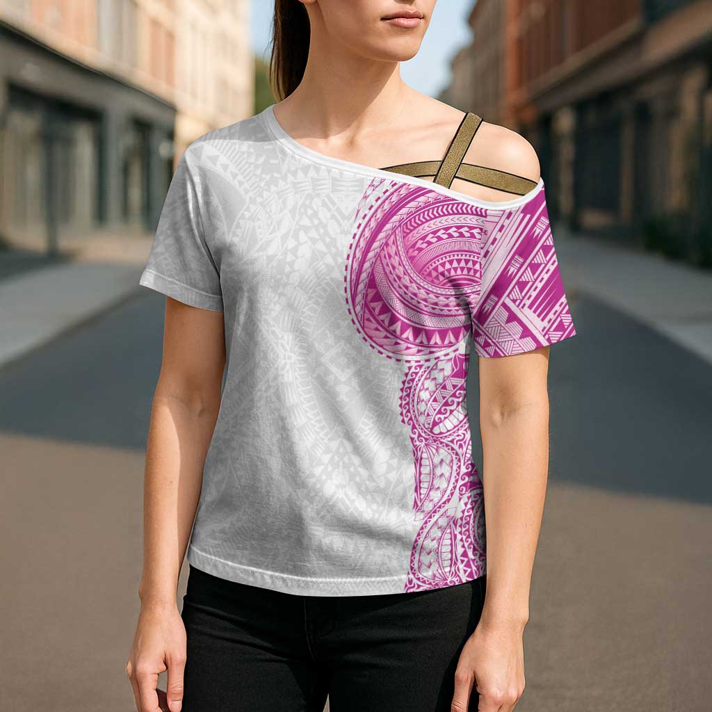 Traditional Polynesian Art Tattoos Cross Shoulder Shirt Pink Color - Polynesian Pride